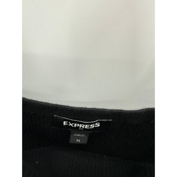 Express Factory Black Ribbed Sweater Tank Ruffle Hem Tie Shoulder Womens Size XL - Picture 5 of 7